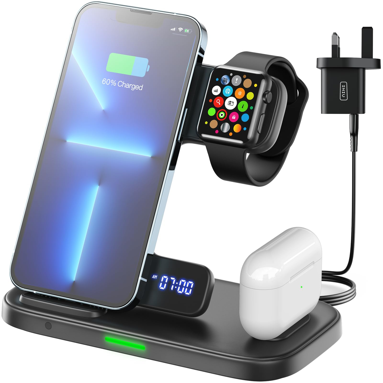 INIU 3 in 1 15W Induktive Ladestation mit Uhr inklusive Ladegerät & Kabel für 13€ (-58%)