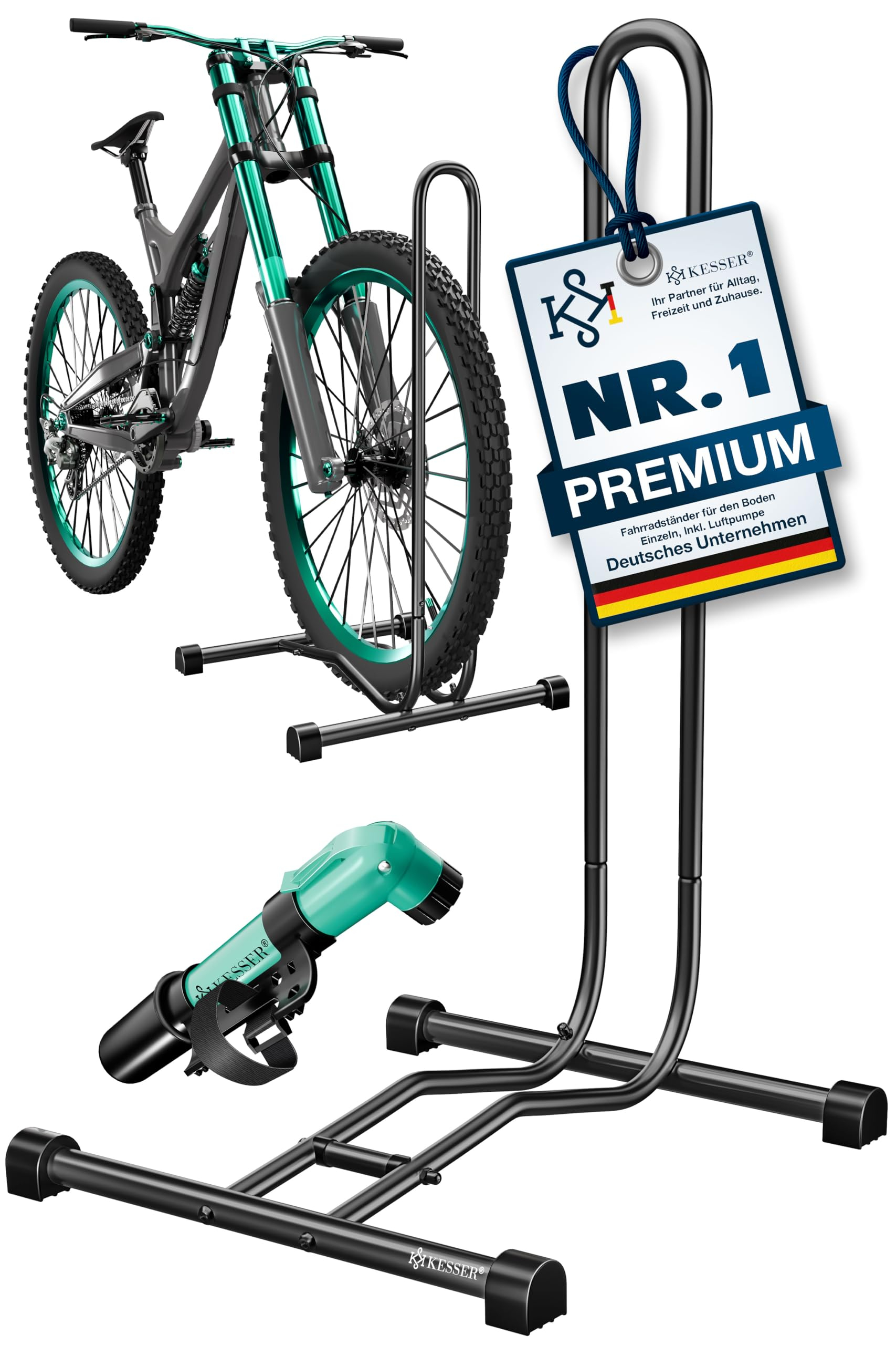 KESSER Fahrradständer Boden einzeln für bis zu 65mm Reifenbreite + Fahrradpumpe für 14€ (-39%)