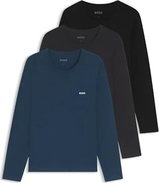 Hugo Boss Baumwolle Logo 3er-Pack Shirt langarm schwarz/grau/blau (Herren) für 20€ (-14%)