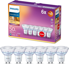6er Pack Philips LED GU10 (50W) WarmGlow dimmbar für 13€ (-42%)
