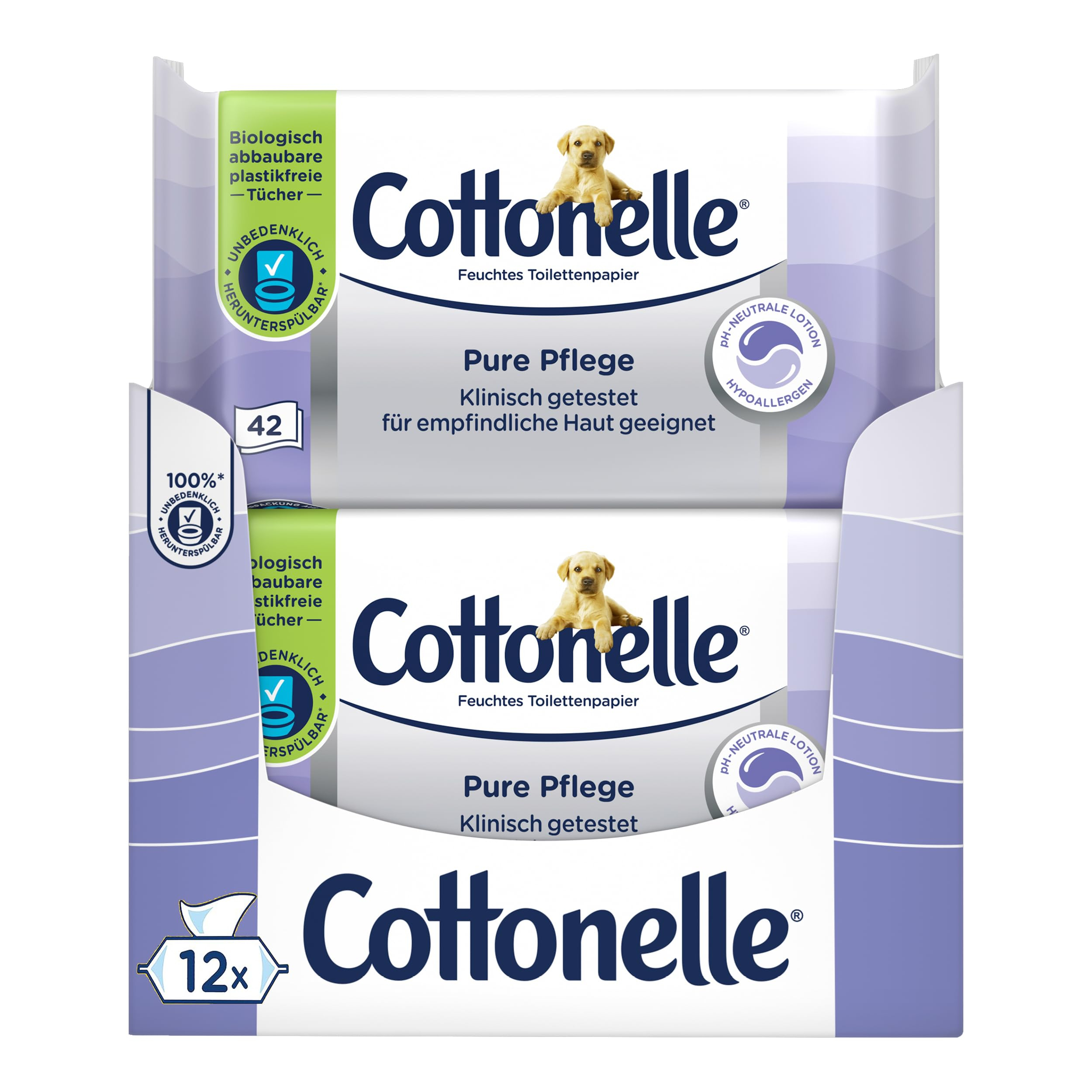 Cottonelle Feuchtes Toilettenpapier Pure Pflege, ultra-sensitive, 99% Wasser, 12 x 42 Tücher, parfümfrei & hypoallergen für 12€ (-30%)