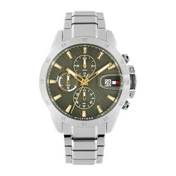Tommy Hilfiger Dual-Time Herrenuhr (43 mm, Edelstahl, olivgrün)