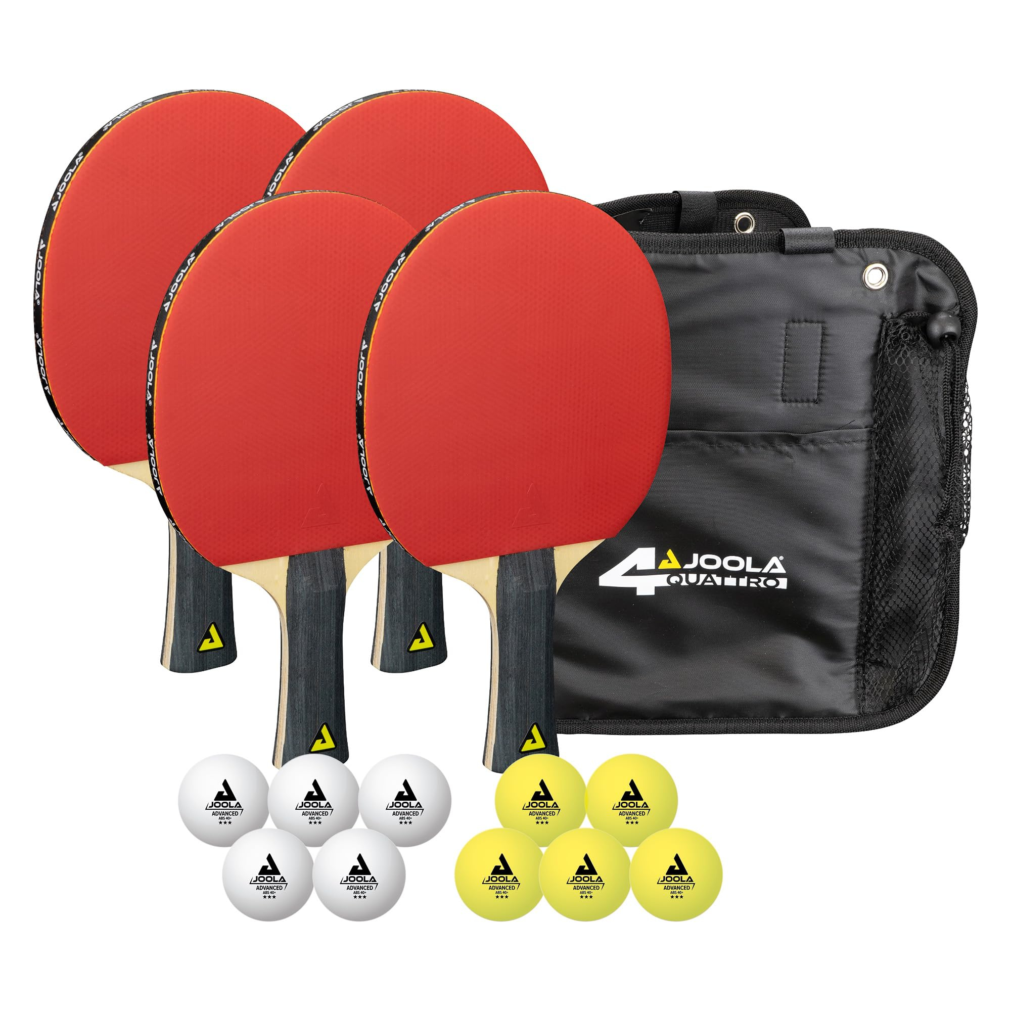Joola Quattro Tischtennis-Set mit 4 Tischtennisschlägern, 10 Tischtennisbällen und Tragetasche für 22€ (-32%)