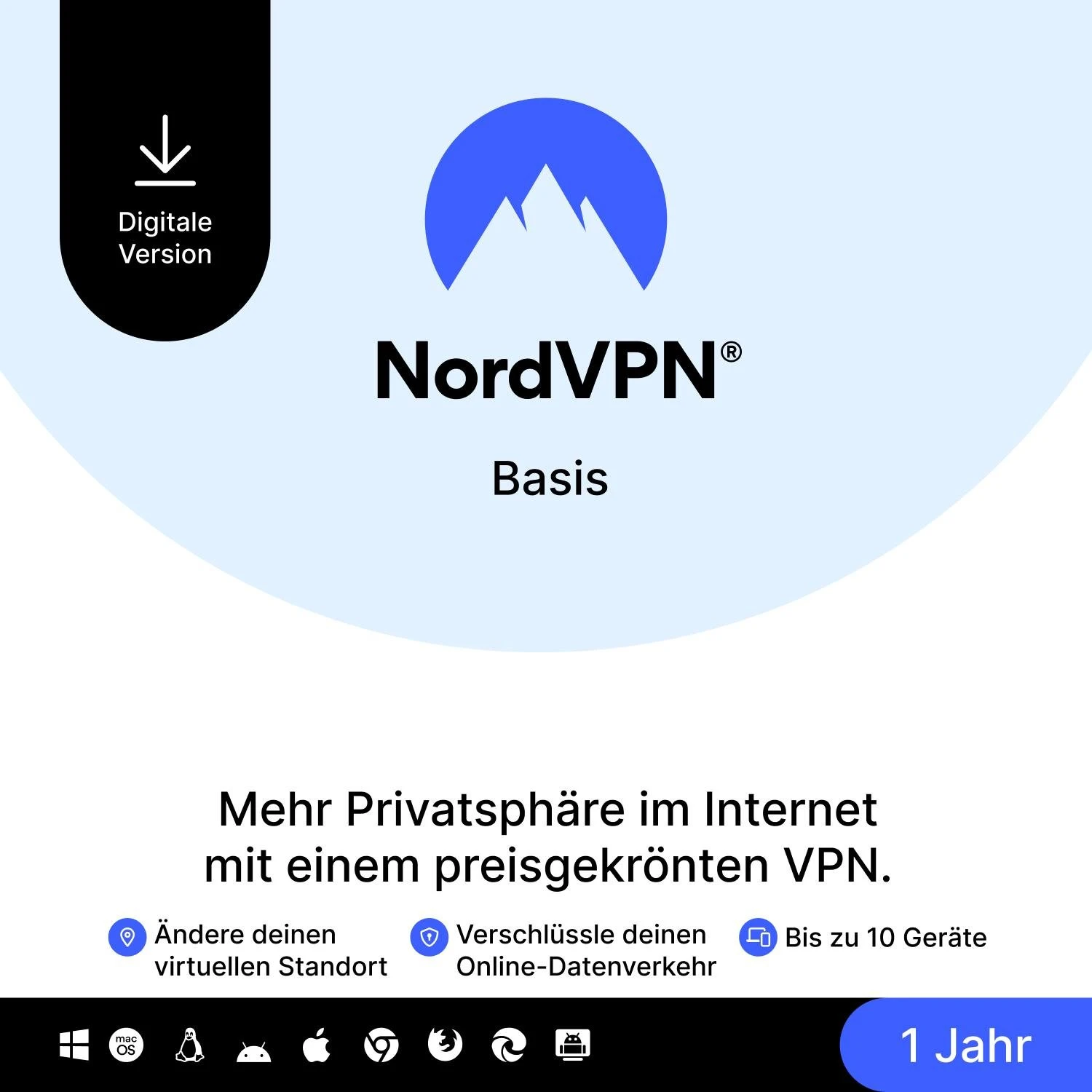 NordVPN Basis, 10 User, 1 Jahr, ESD (multilingual) (Multi-Device) für 20€ (-30%)
