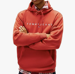 Tommy Jeans Herren Hoodie Linear Logo (Terracotta Red, Regular Fit)