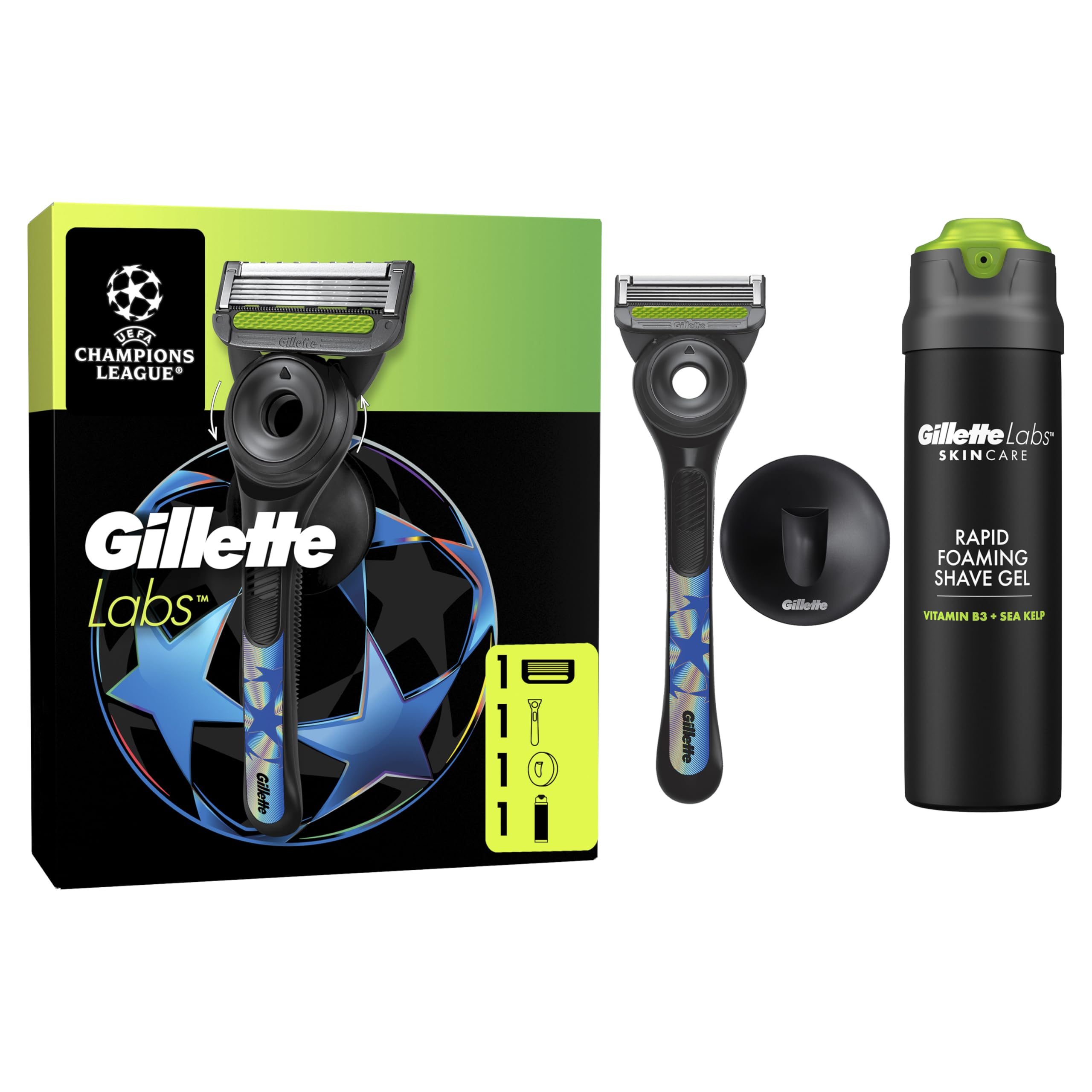 Gillette Labs UEFA Champions League Edition Rasierer-Geschenkset inkl. Wandhalterung und Rasiergel für 8€ (-50%)