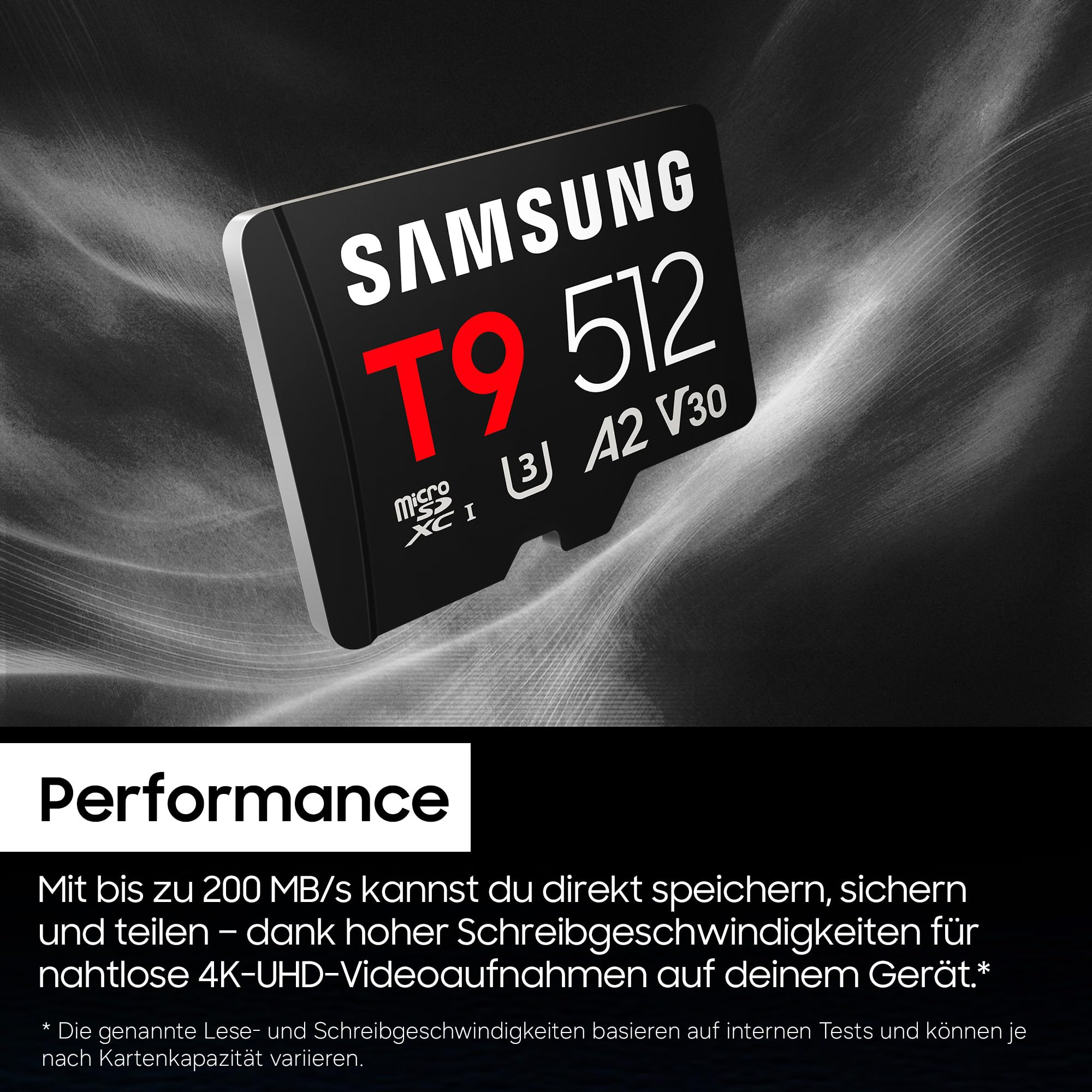Samsung T9 microSD-Karte, 512 GB, A2, V30, UHS-I U3, 200 MB/s Lesen, 130 MB/s Schreiben für 94€ (-6%)