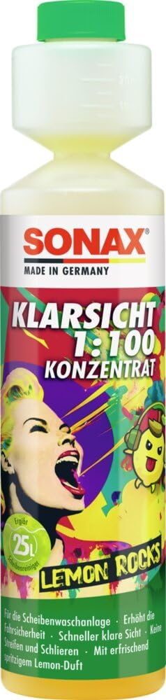 SONAX KlarSicht 1:100 Konzentrat Lemon Rocks (250 ml Flasche = 25 Liter Reinigungsflüssigkeit) für 8€ (-28%)