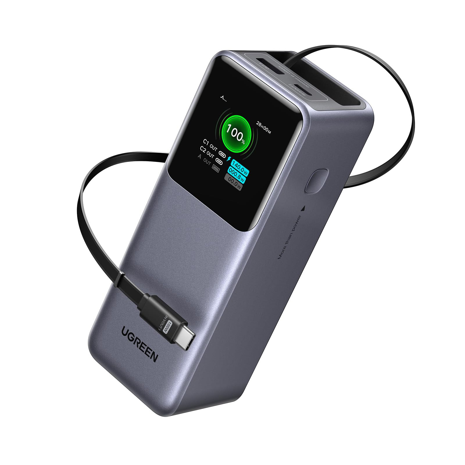 UGREEN Nexode Power Bank 20000mAh – 165W (100W+65W Dual; USB-C1 max. 100W), einziehbares USB-C-Kabel 65cm, TFT-Display, PD3.0, QC4.0 (PB726) für 57€ (-14%)