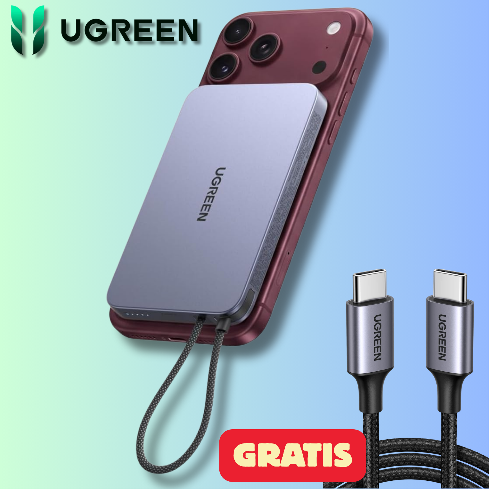 UGREEN MagFlow Air Ultra Slim Powerbank mit Magsafe | 10000mAh, Qi2 25W, PD45W, Integriertes Kabel | + gratis 1m 60 W USB‑C Schnellladekabel für 65€ (-21%)