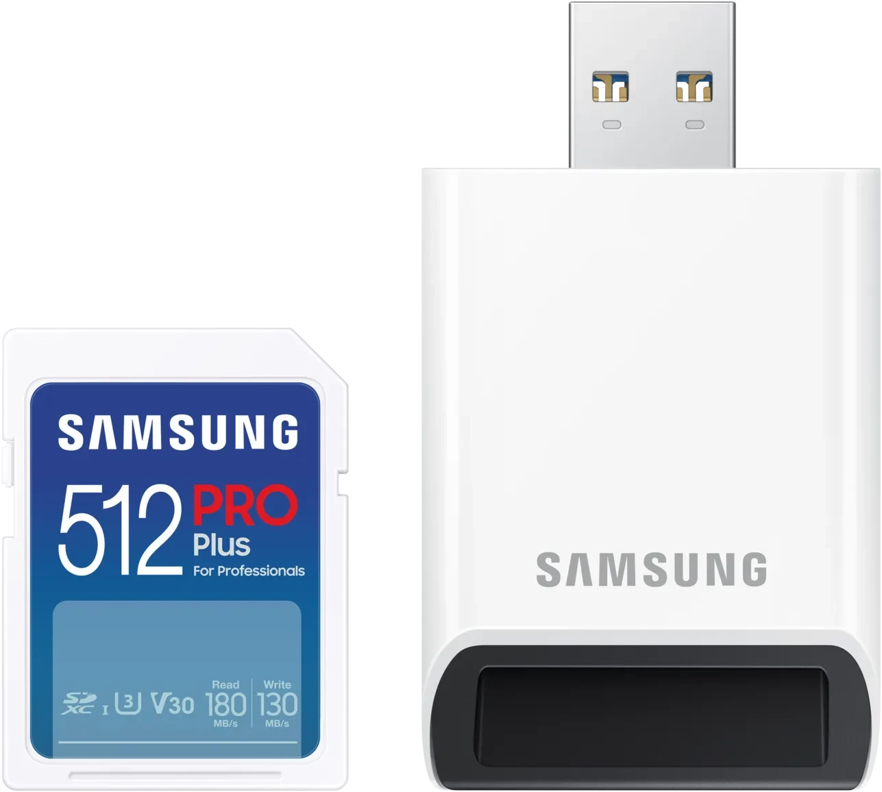 Samsung PRO Plus for Professionals R180/W130 SDXC 512GB USB-Kit, UHS-I U3, Class 10 für 46€ (-8%)