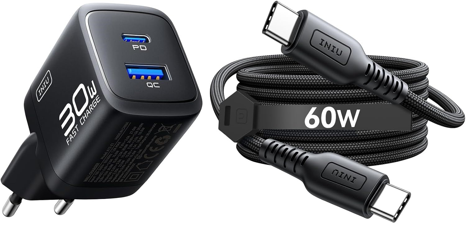 [@SimpleLife LLC] INIU A12 30W GaN Dual-Port-Ladegerät (USB C + USB A) inklusive 60W-USB-C-Kabel (1m), PPS: 5V – 11V bei 3A (max. 27W) für 6€ (-49%)