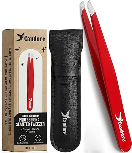 Candure Profi Schräg Pinzette für Herren & Damen – Präzisions Edelstahl Pinzetten zum Augenbrauen mit Lederetui (Rot) für 2€ (-33%)