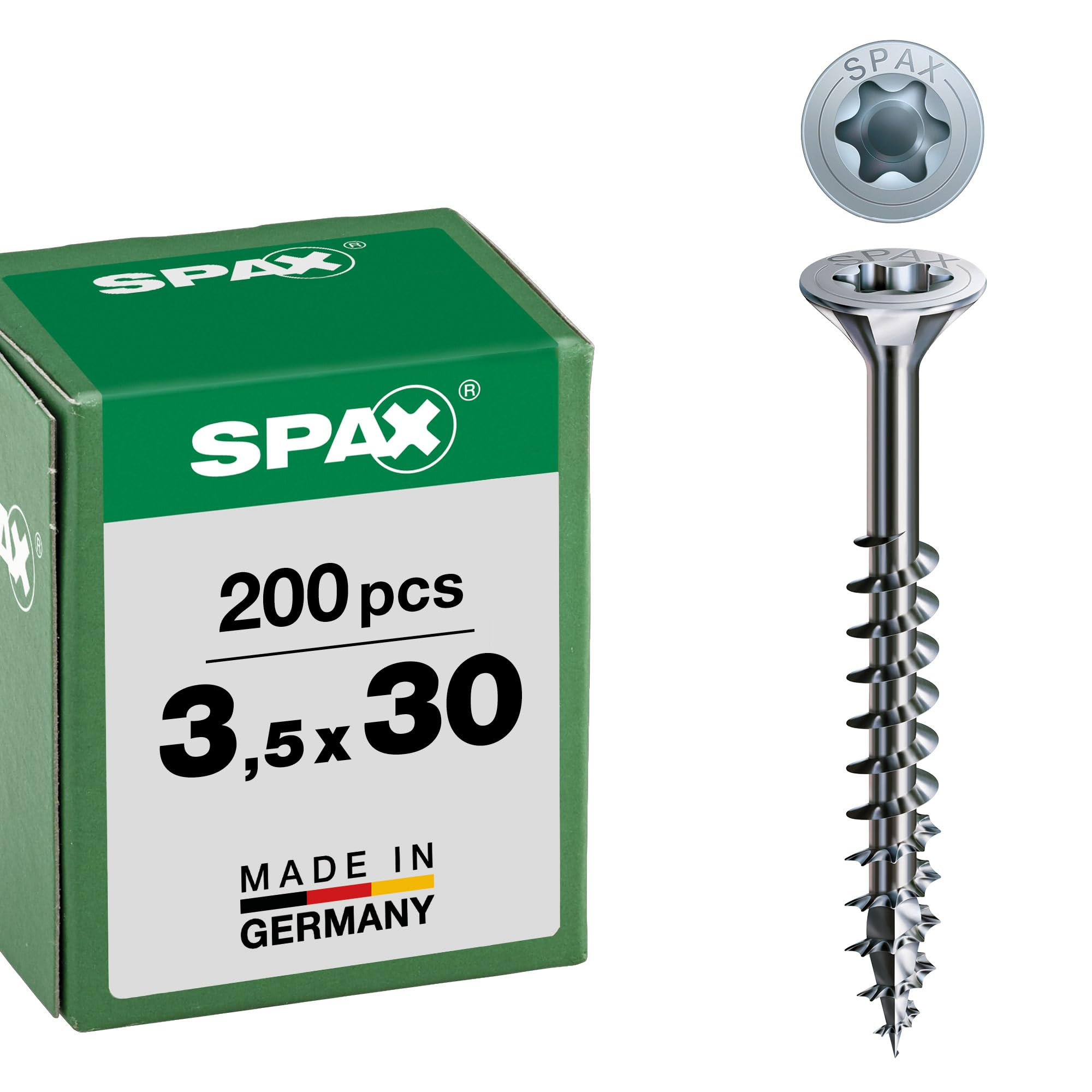 SPAX Universalschraube, 3,5 x 30 mm, 200 Stück, T-STAR plus, Senkkopf, Teilgewinde, 4CUT, WIROX A3J, blank verzinkt für 5€ (-38%)
