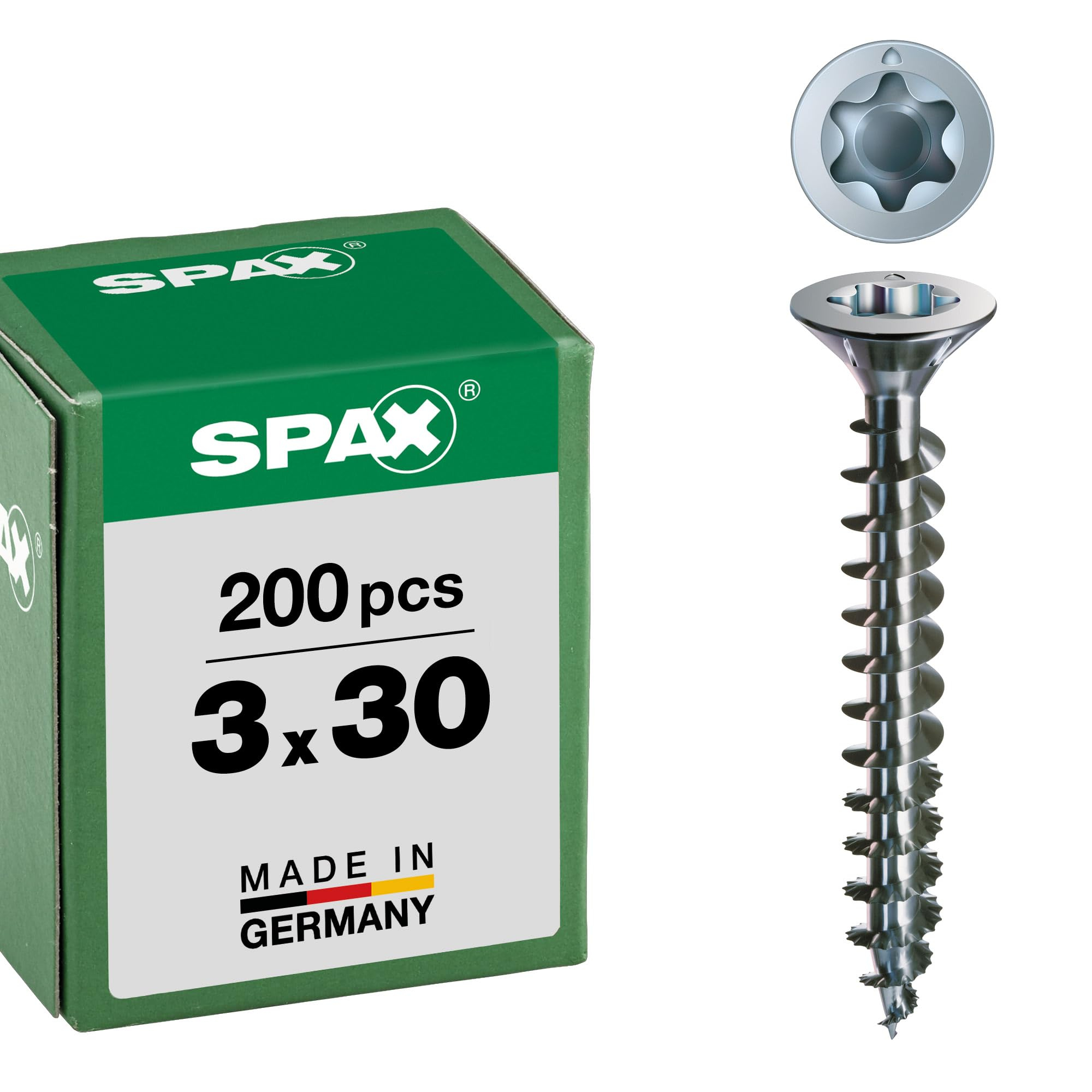 SPAX Universal, Senkkopf, T-Star plus, Multi-Kopf, Vollgewinde, Galvanisch, A2J, Blank Verzinkt, 3,0 x 30 mm, 200 Stück für 4€ (-51%)
